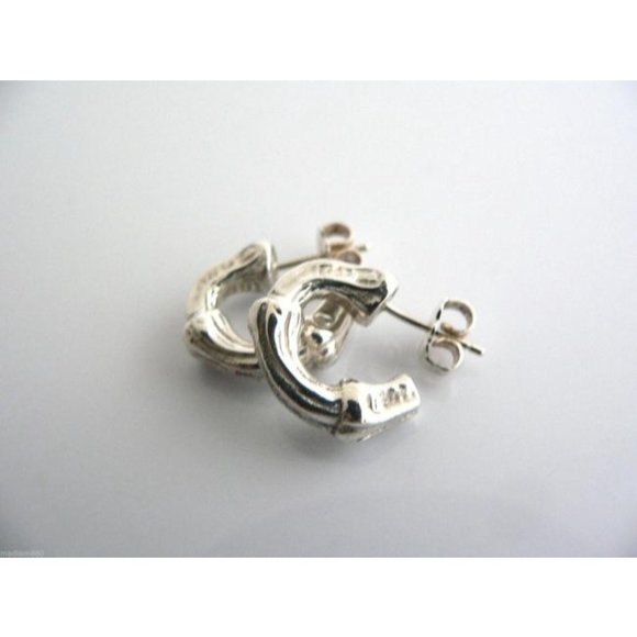Tiffany And Co Sterling Bamboo Design Earrings - Picture 3 of 5